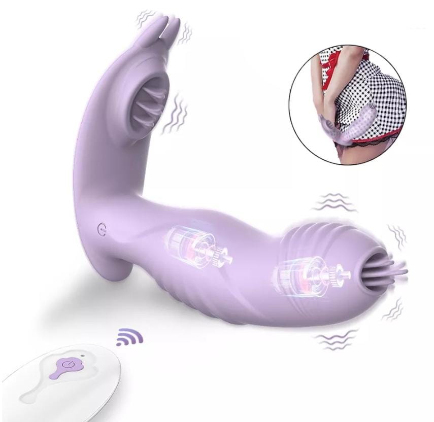 Vibrador Doble Estimulacion Punto G Panty Lengua Con Control Inalámbrico Purple